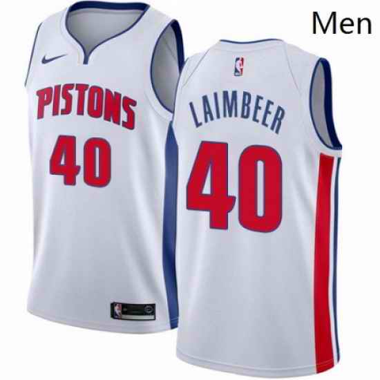 Mens Nike Detroit Pistons 40 Bill Laimbeer Authentic White Home NBA Jersey Association Edition